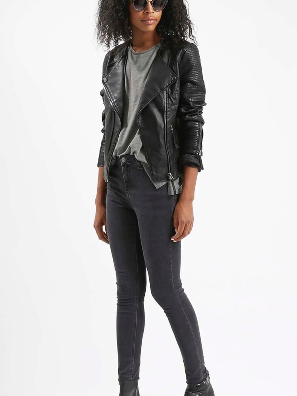 Topshop Black Faux Leather Moto Biker Jacket Y2K Indie Sleaze US 4